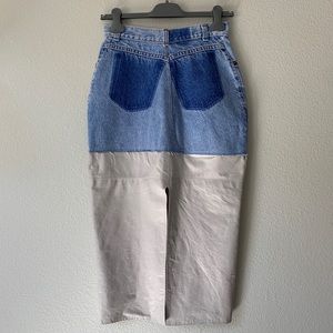Upcycled Denim Leather Patchwork Skirt Long size 26 Small